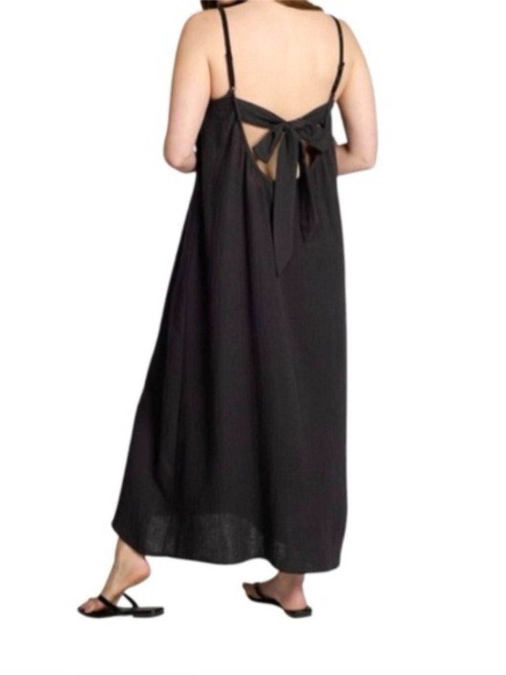Anthropologie Sol Angeles Black Spaghetti-Strap Cotton Muslin Maxi Dress w/ bow - Picture 2 of 10